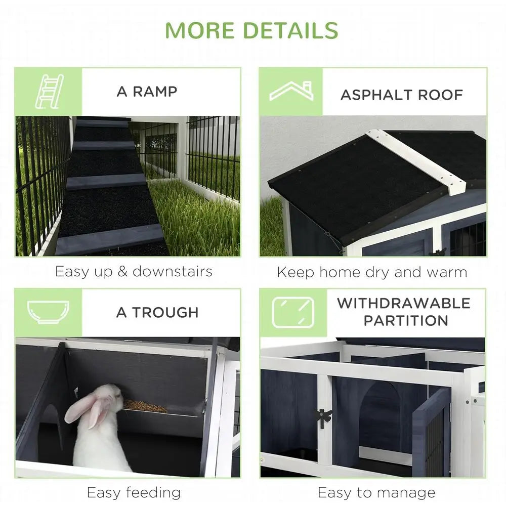 54 Large Rabbit Cage with Waterproof Openable Roof, No-Leak Tray, Ramp, Run, for Bunnies, Guinea Pigs, Dark Gray