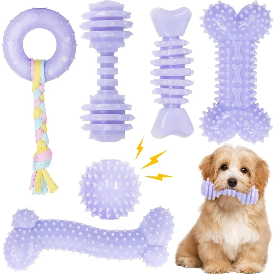 6 Pack Purple Dog Chew Toys for Small Puppies: Soft Durable and Interactive Teething Toys Ideal for Puppy Training and Mental S