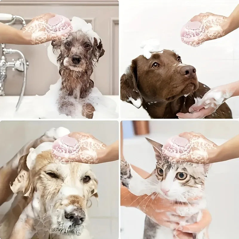 Dog Bathing Brush Pet Massage Brush Shampoo Dispenser Soft Silicone Brush Rubber Bristle for Dogs and Cats Shower Grooming Tool