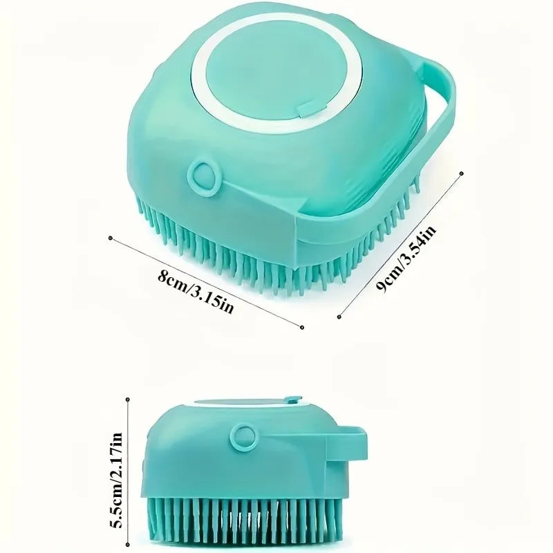 Dog Bathing Brush Pet Massage Brush Shampoo Dispenser Soft Silicone Brush Rubber Bristle for Dogs and Cats Shower Grooming Tool