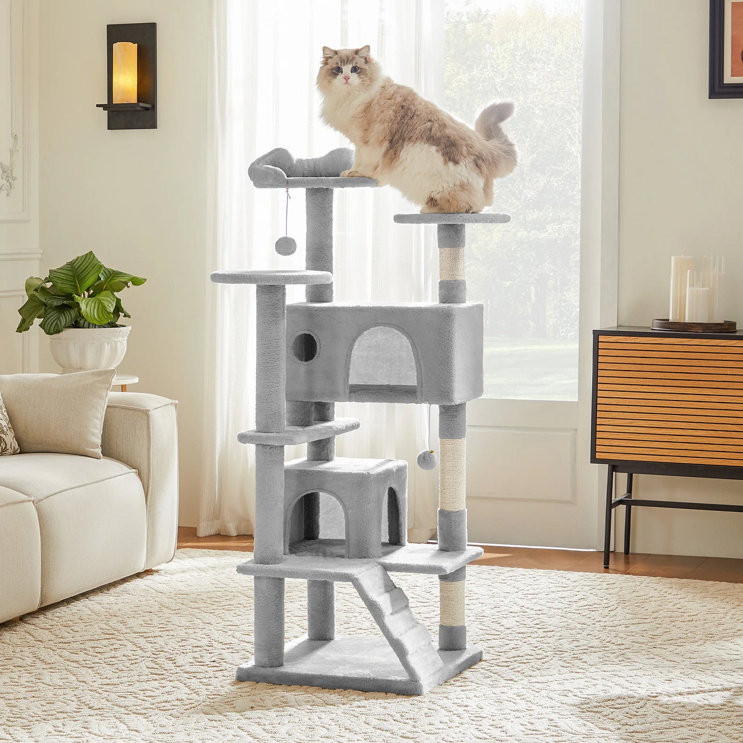 JHK 54in Tall Multi-Level Cat Tree Tower for Indoor Pet Furniture Stable Kitty Play House with Sisal Scratching Post for Home