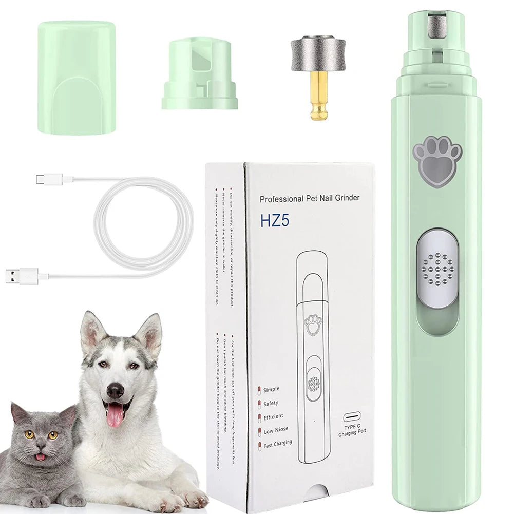 Electric Dog Nail Grinder USB Rechargeable LED Light Pet Nail Trimmer with 2 Speed Settings and Polisher Wheel