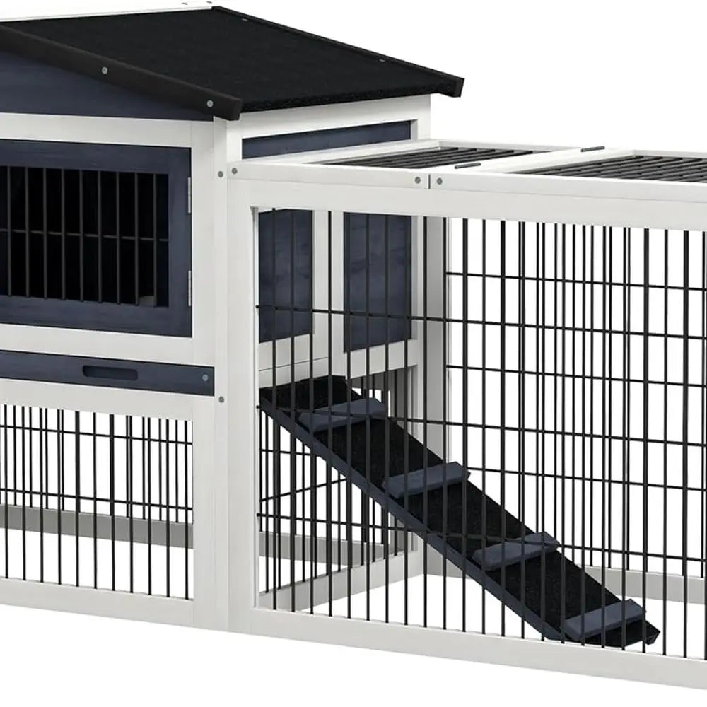 54 Large Rabbit Cage with Waterproof Openable Roof, No-Leak Tray, Ramp, Run, for Bunnies, Guinea Pigs, Dark Gray