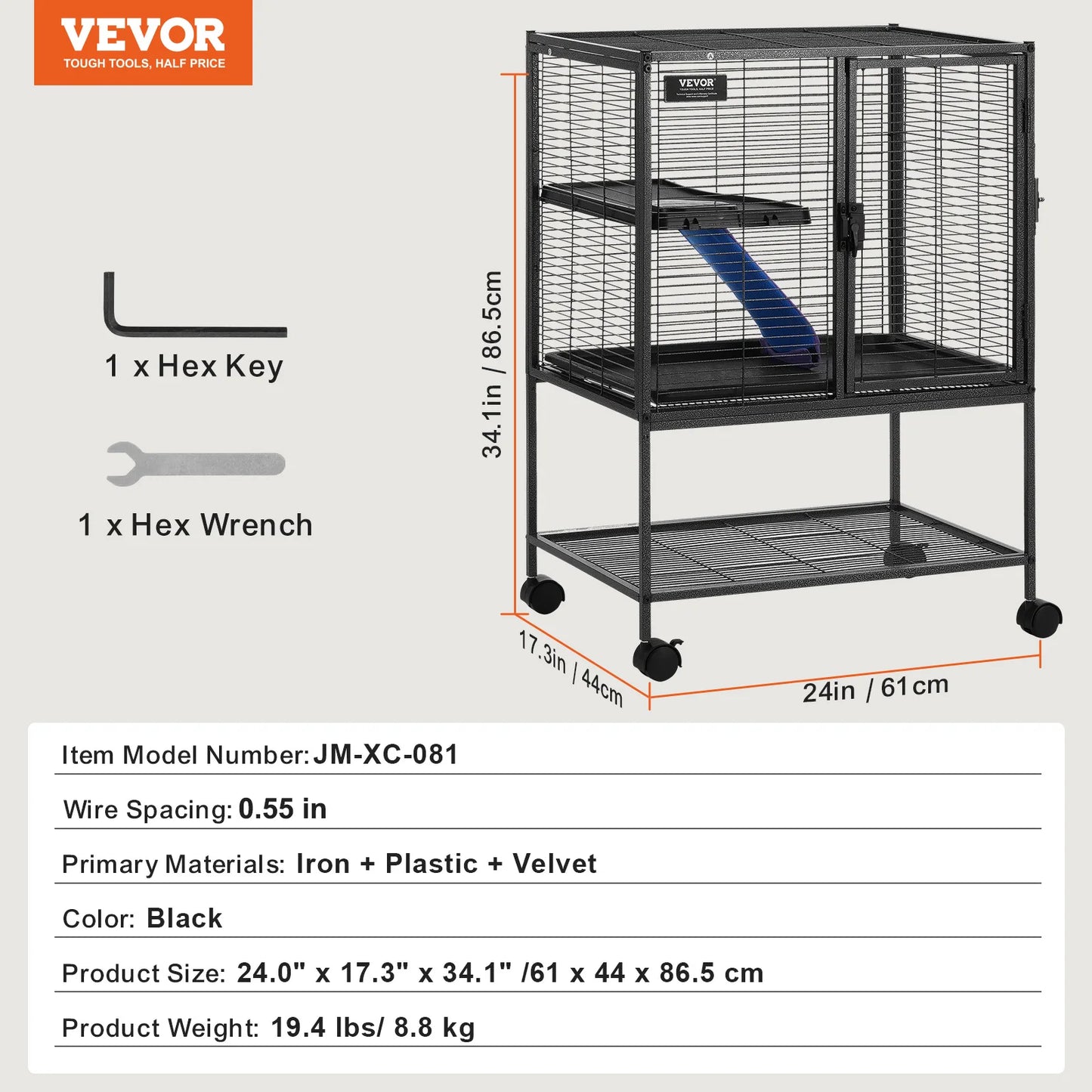 SucceBuy 64.6"Rolling Metal Ferret Cage Large4-Tier Critter Nation Cage Small Animal Cage for Pet Rat Hamster Guinea Chinchilla