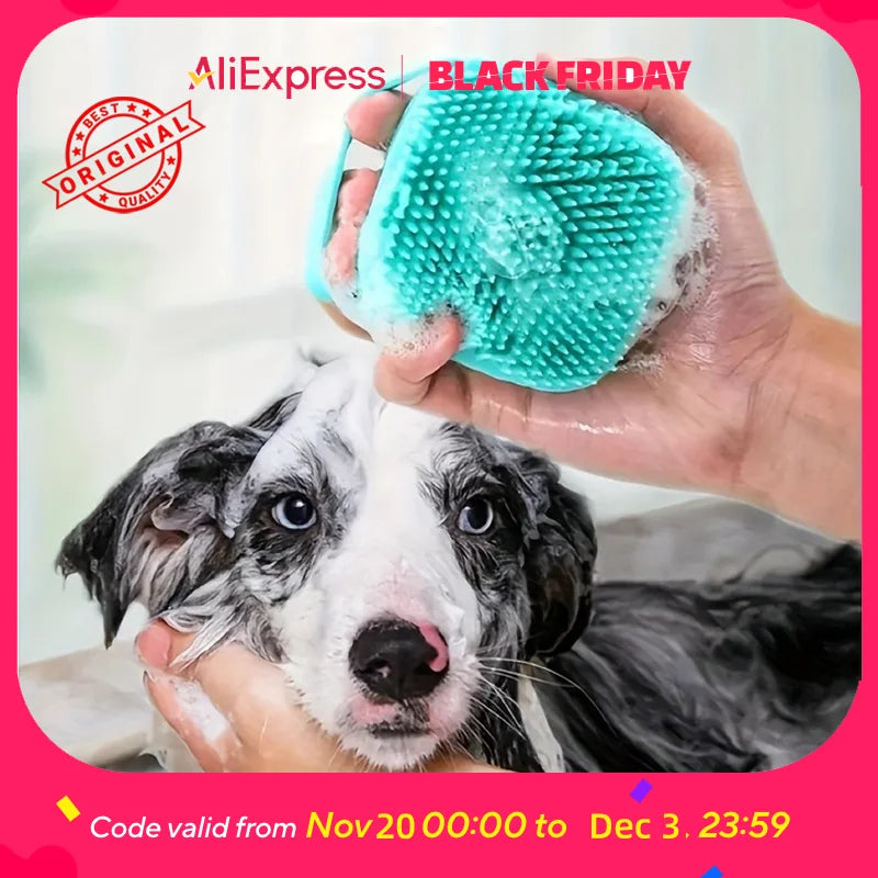 Dog Bathing Brush Pet Massage Brush Shampoo Dispenser Soft Silicone Brush Rubber Bristle for Dogs and Cats Shower Grooming Tool