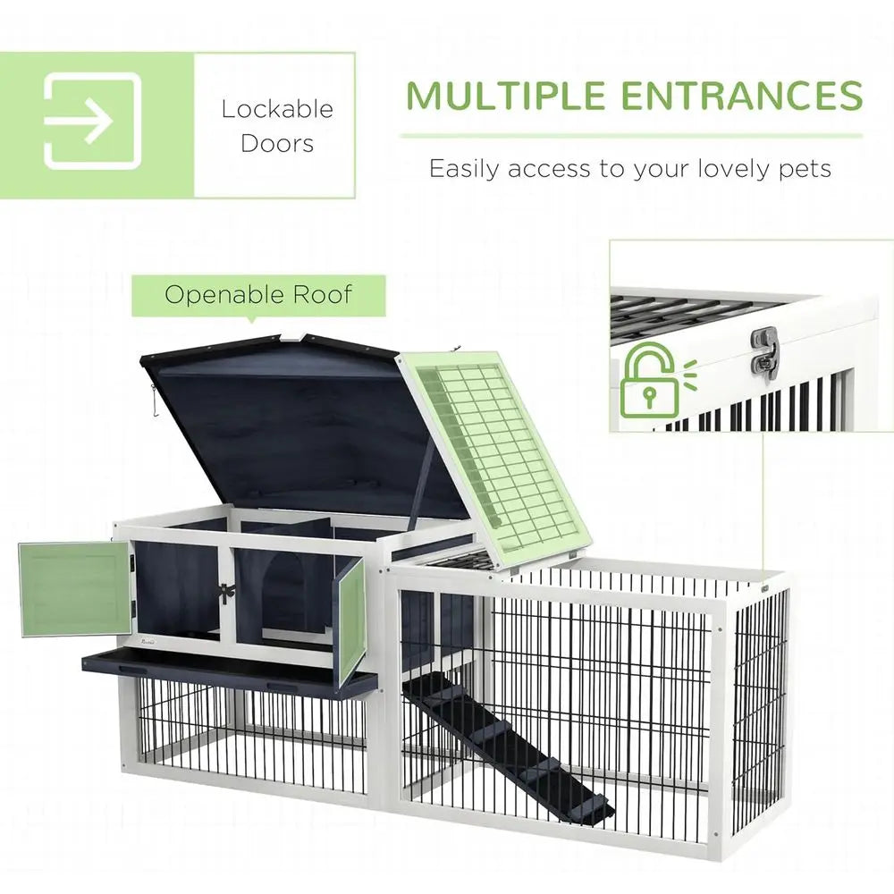 54 Large Rabbit Cage with Waterproof Openable Roof, No-Leak Tray, Ramp, Run, for Bunnies, Guinea Pigs, Dark Gray