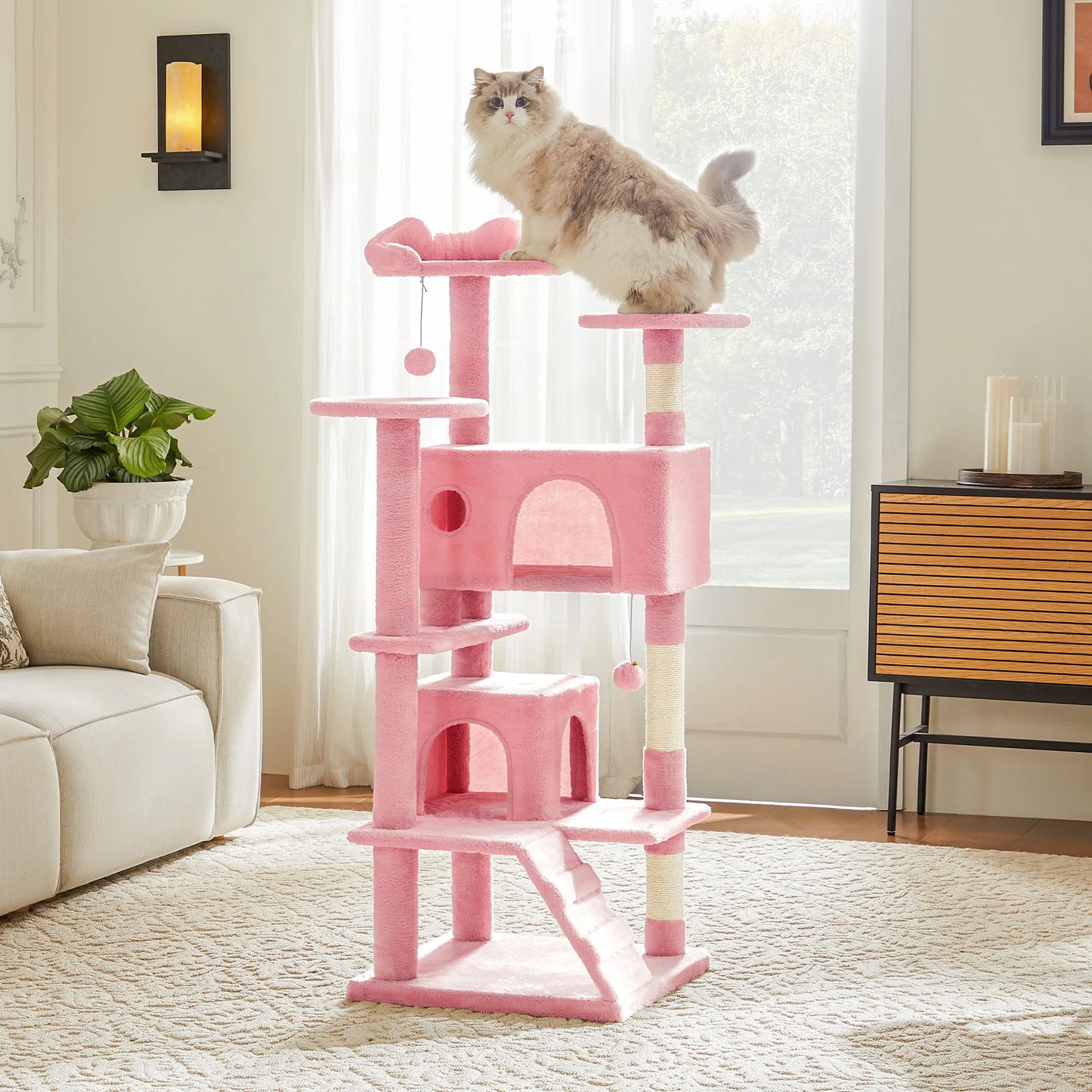 JHK 54in Tall Multi-Level Cat Tree Tower for Indoor Pet Furniture Stable Kitty Play House with Sisal Scratching Post for Home
